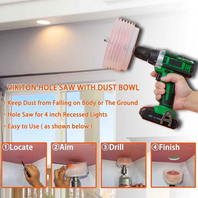 VIKITON 4 Hole Saw for Recessed Lights, 4 Inch Hole Cutter with Dust Bowl Catcher for Led Recessed Lighting 4 Inch and Wood Metal Drywall, Bi-Metal Construction - Image 2